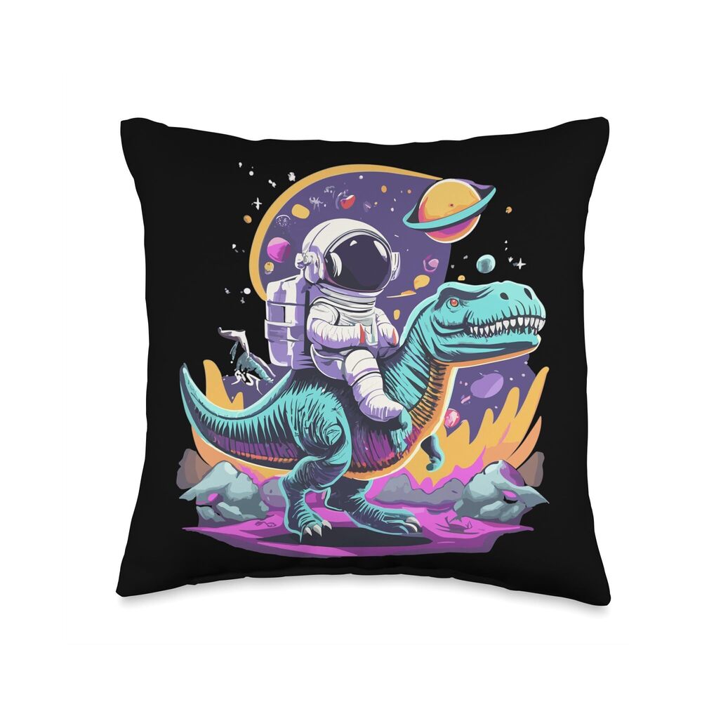 5445 Astronaut Riding T Rex Dinosaur Space Gift Throw Pillow 16x16